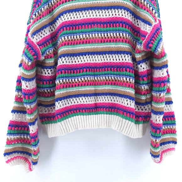 VIGOSS Womens Striped Candy Multicolor Crochet Button Down Sweater Cardigan L - Picture 11 of 12